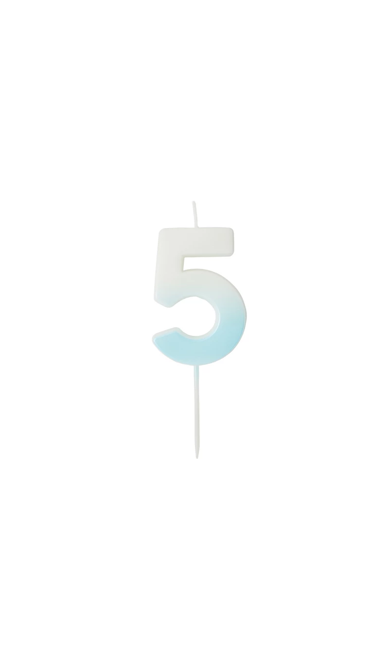 Blue Ombre Number 5 Wax Candle