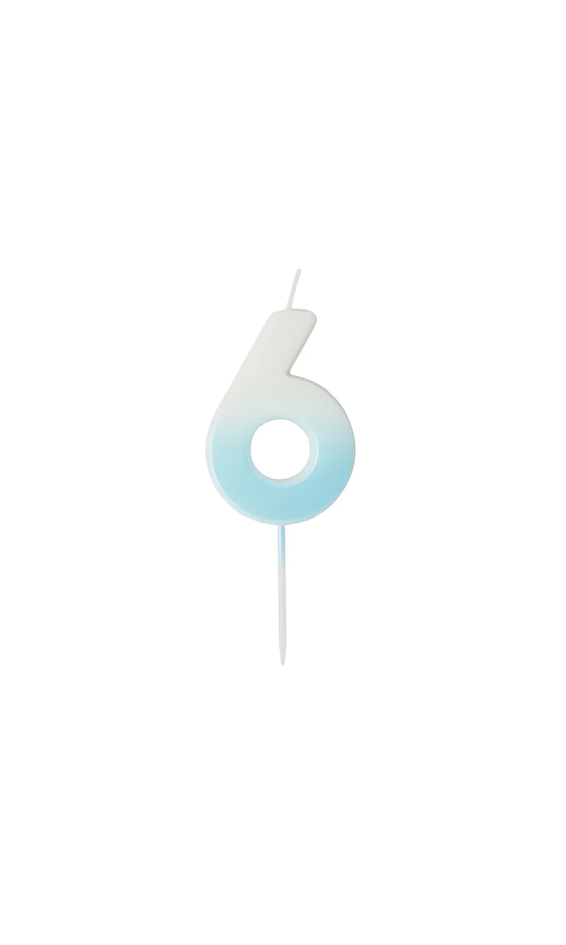 Blue Ombre Number 6 Wax Candle