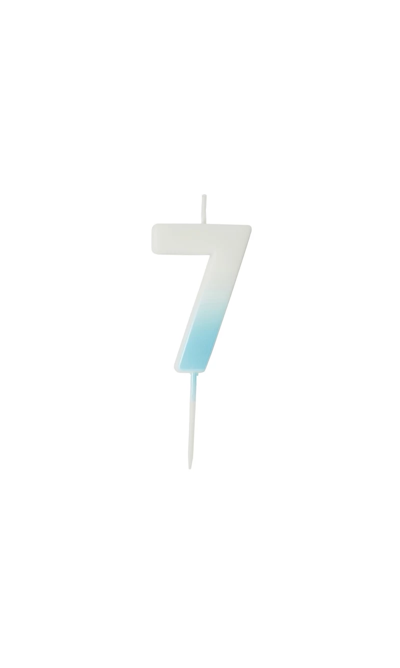 Blue Ombre Number 7 Wax Candle