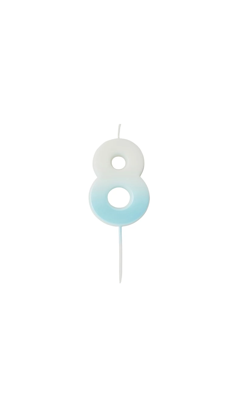 Blue Ombre Number 8 Wax Candle