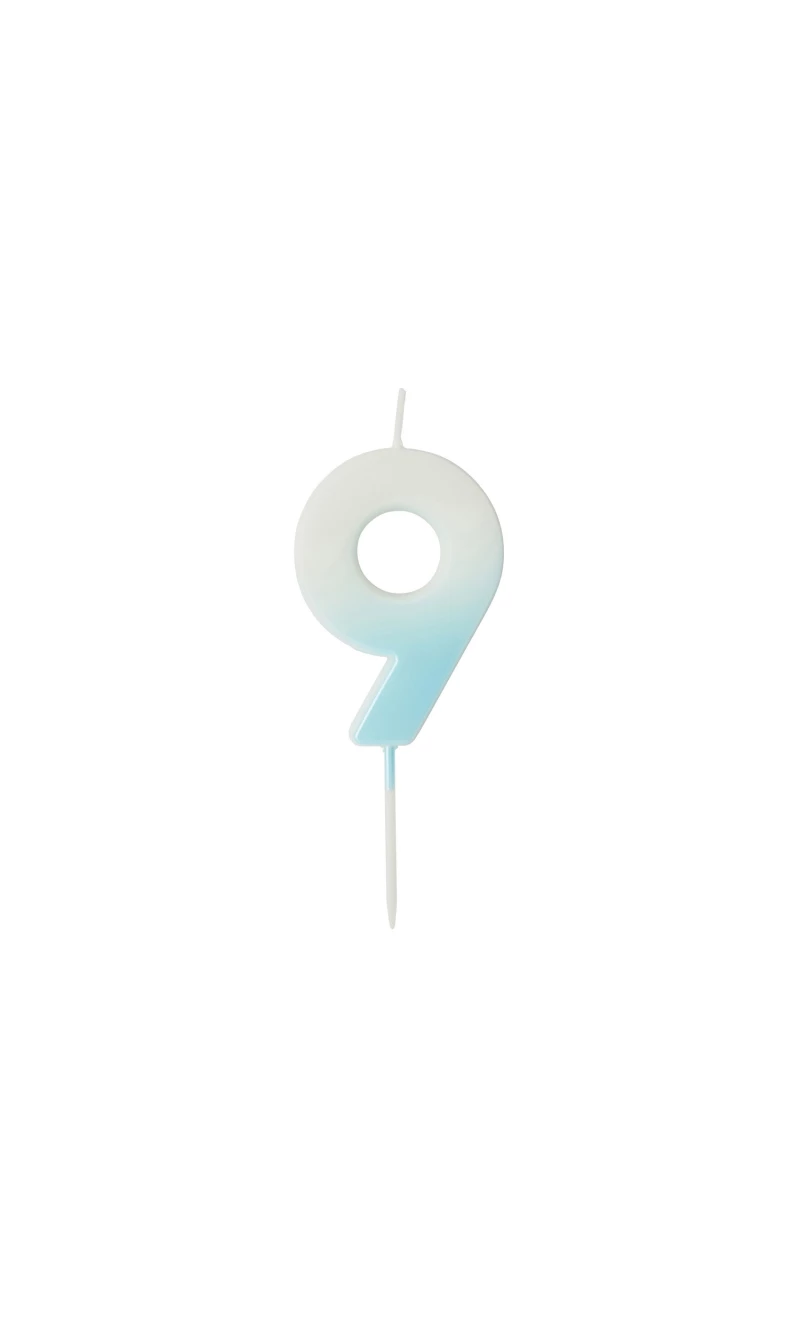 Blue Ombre Number 9 Wax Candle