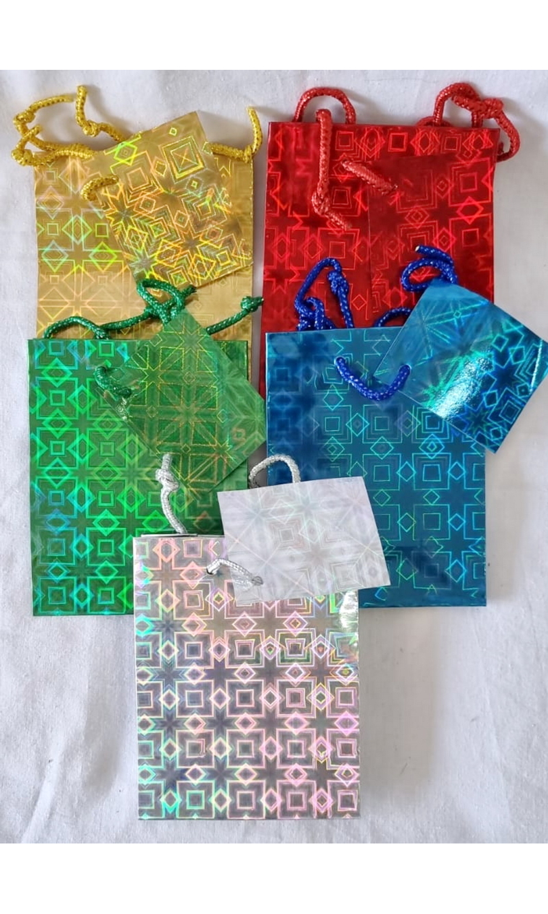 Holographic Paper Gift Bags Assorted Colors - 14x11cm