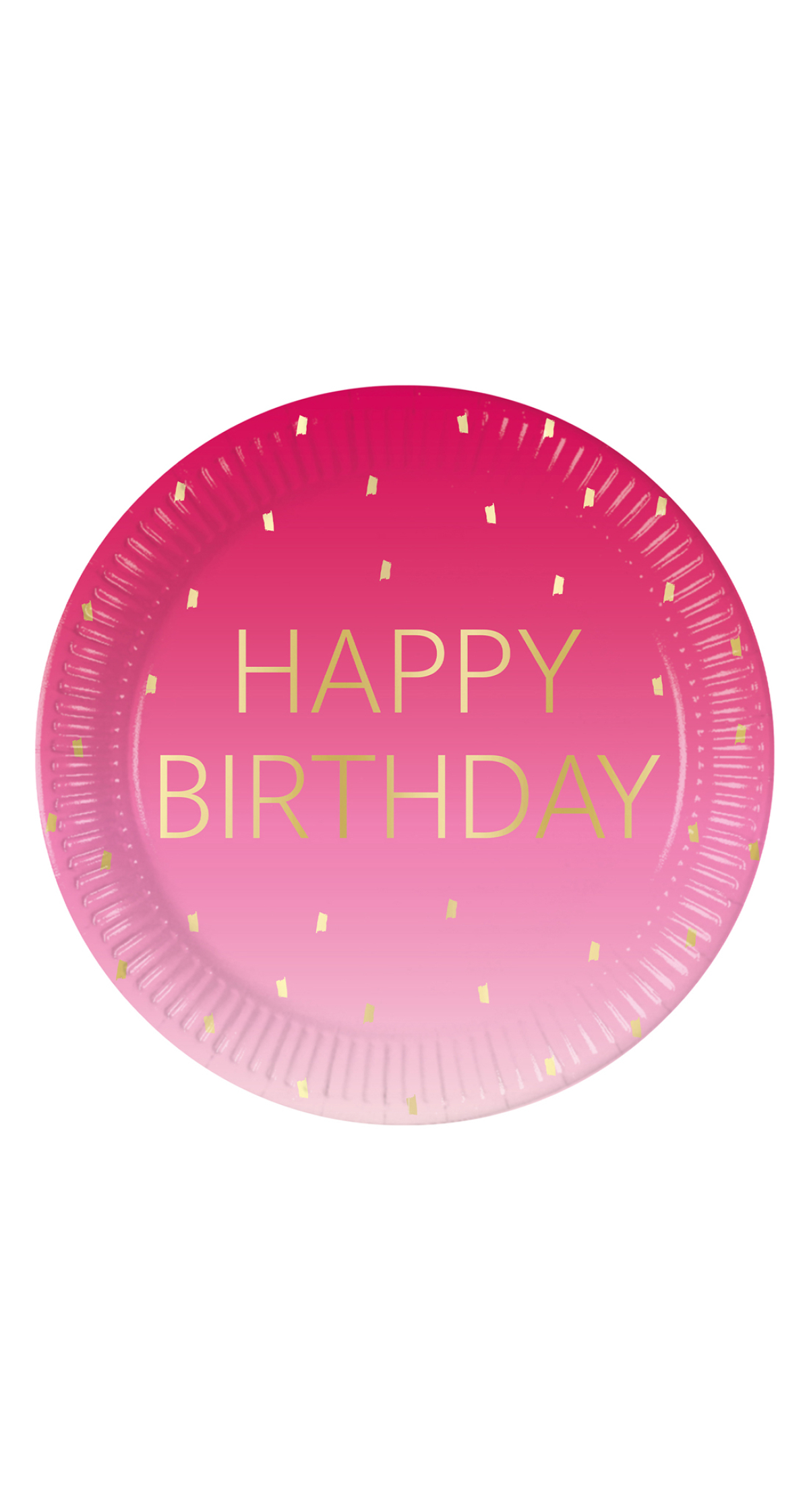 Golden Happy Birthday Pink FSC Paper Plates Large 23cm - 8pk