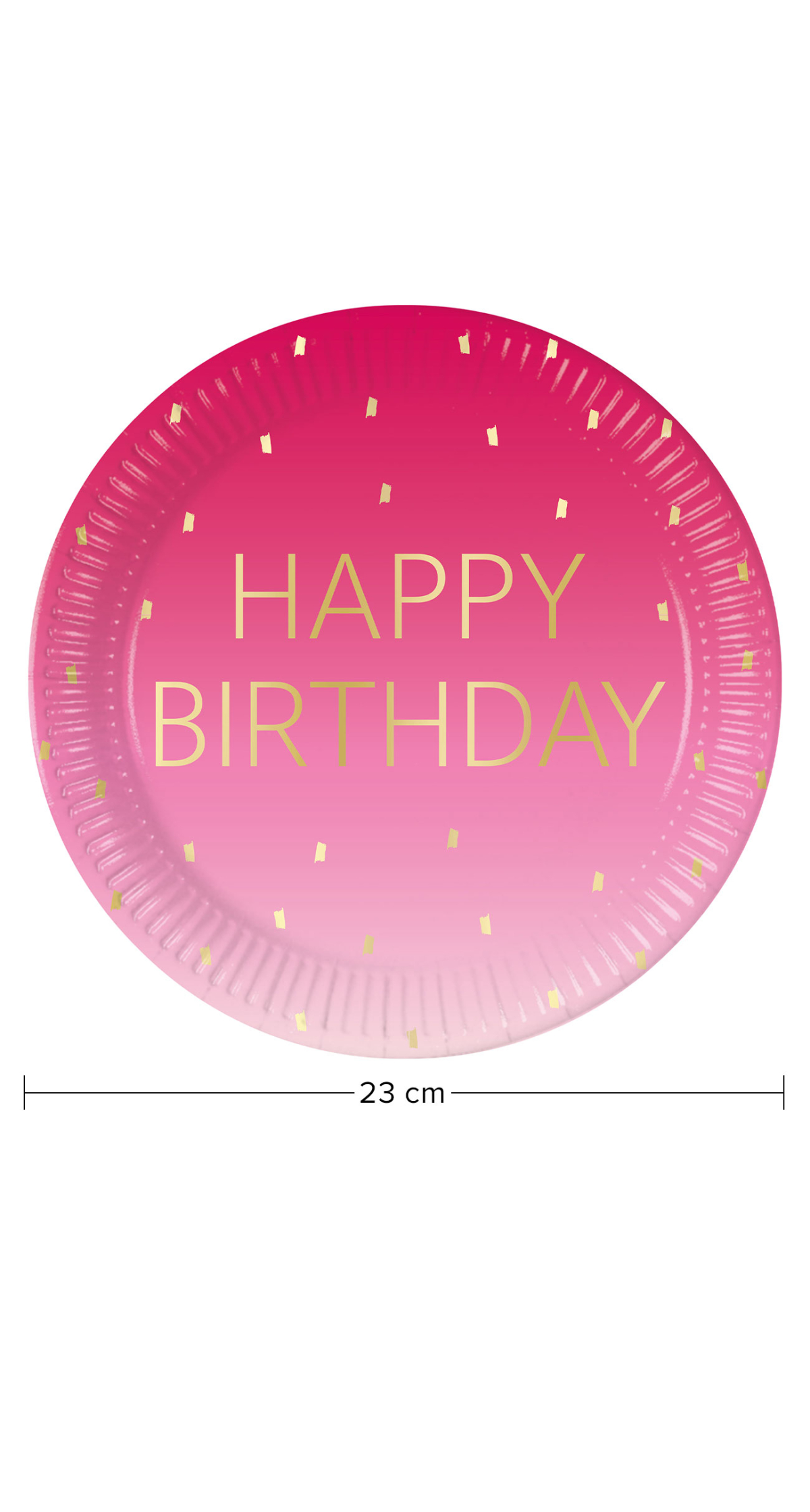 Golden Happy Birthday Pink FSC Paper Plates Large 23cm - 8pk - Image 2