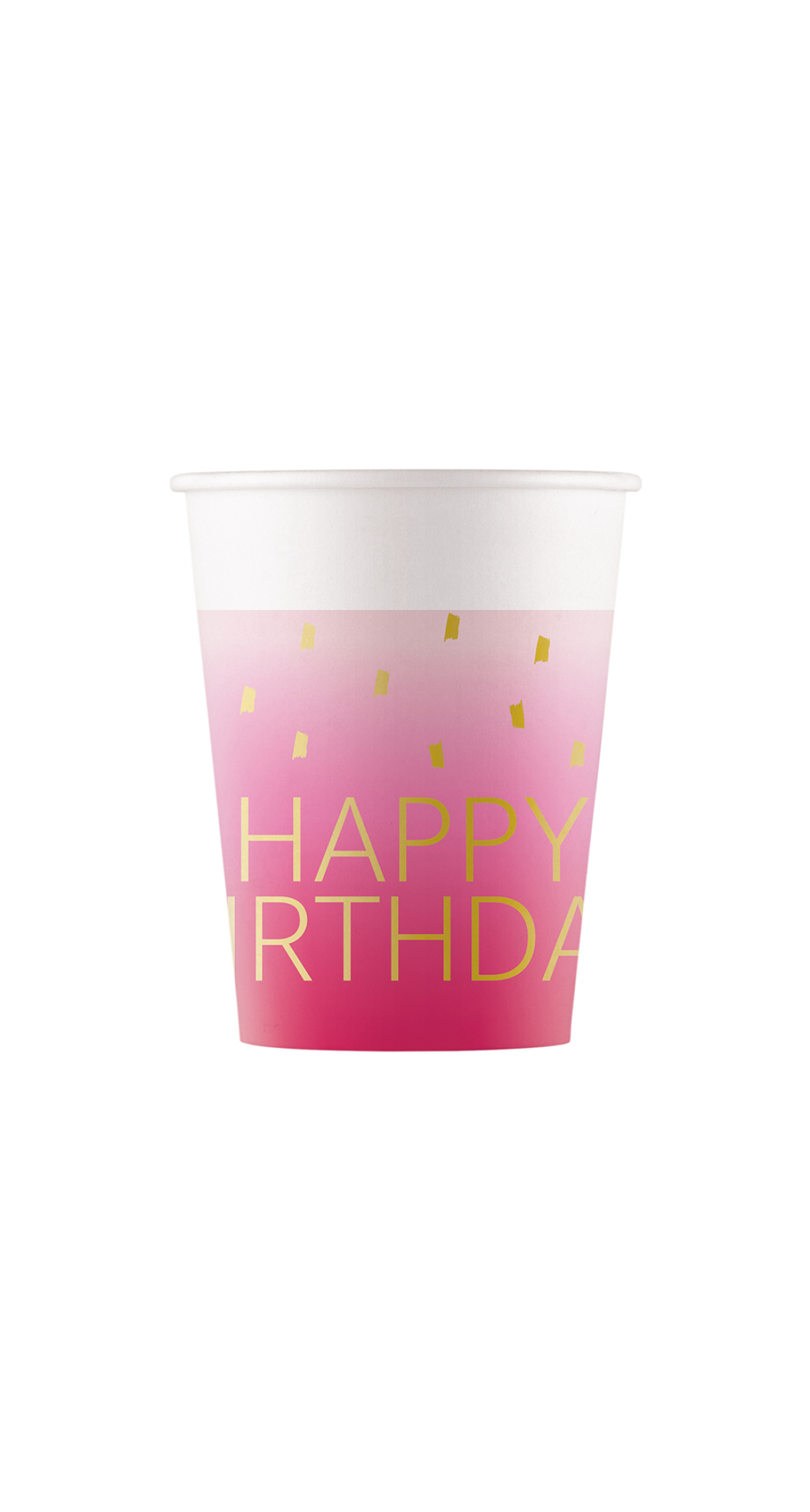 Golden Happy Birthday Pink FSC Paper Cups 200ml - 8pk