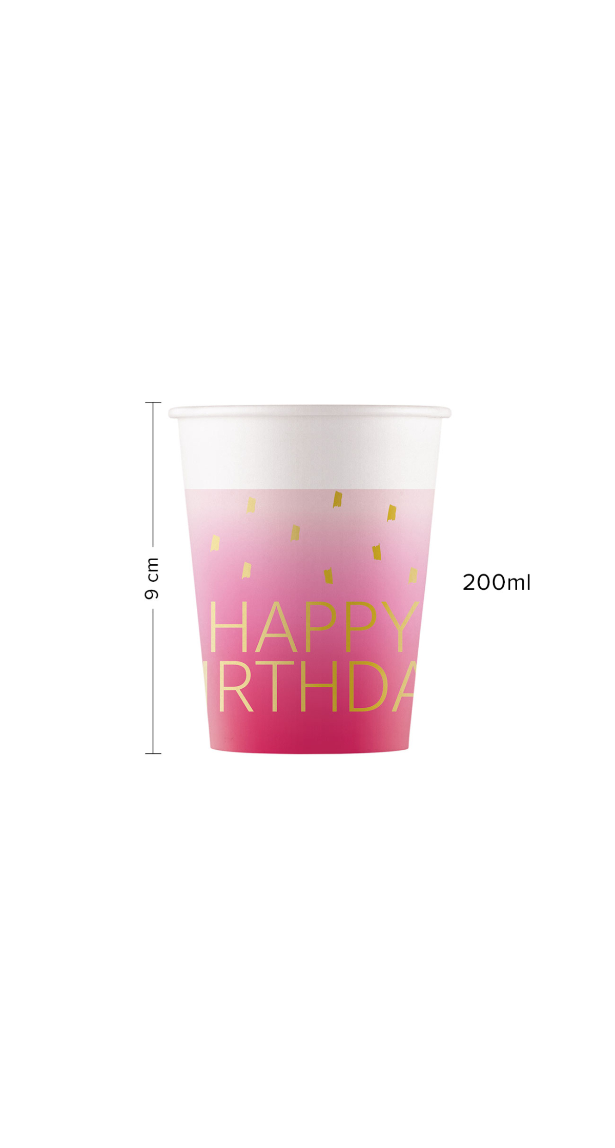 Golden Happy Birthday Pink FSC Paper Cups 200ml - 8pk - Image 2