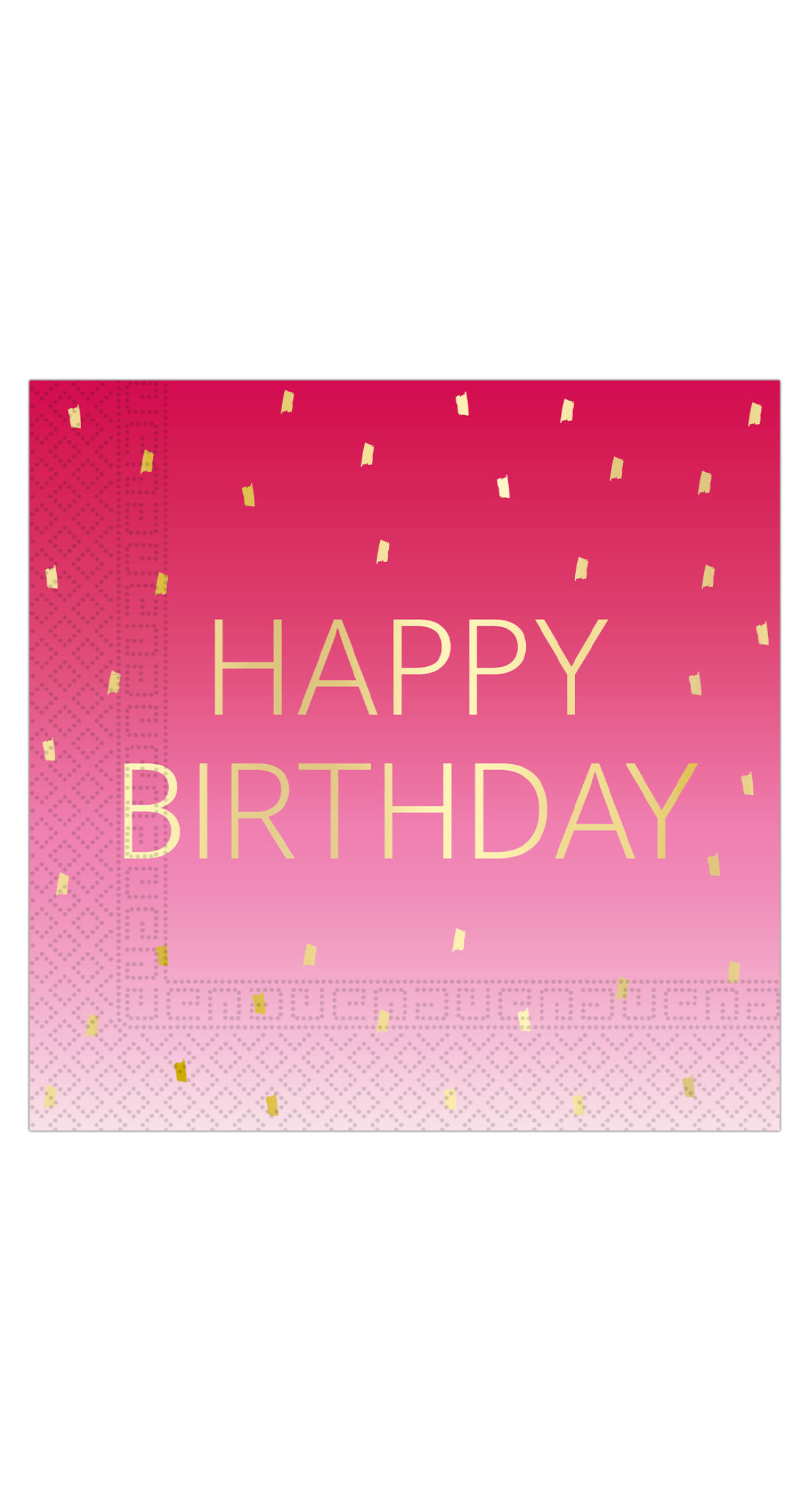 Golden Happy Birthday Pink FSC Paper Napkins 33x33cm - 20pk