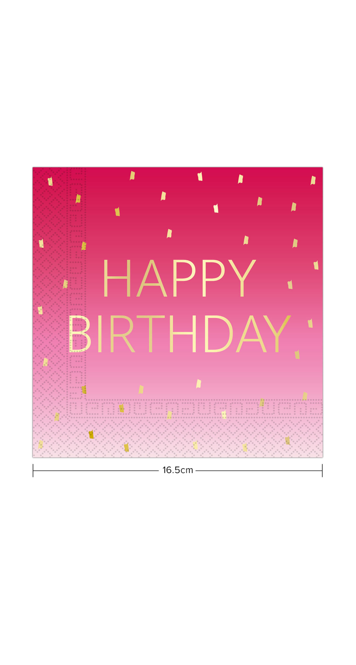 Golden Happy Birthday Pink FSC Paper Napkins 33x33cm - 20pk - Image 2