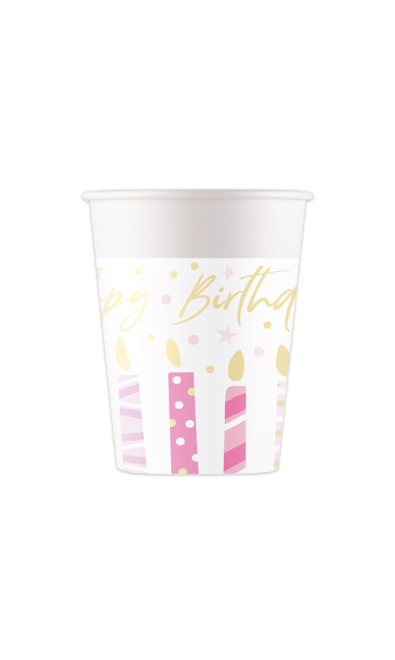 Birthday Candles FSC Paper Cups 200ml - 8pk