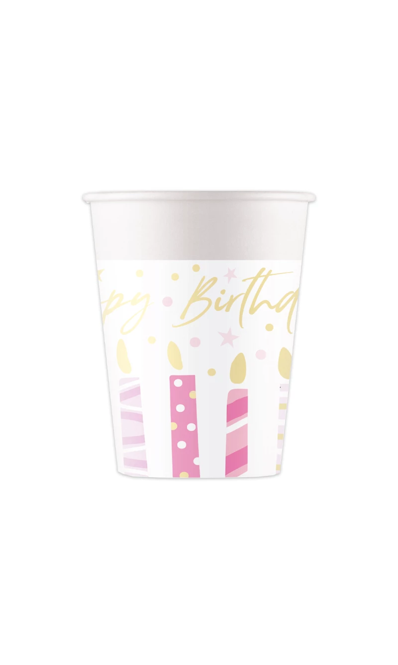 Birthday Candles FSC Paper Cups 200ml - 8pk