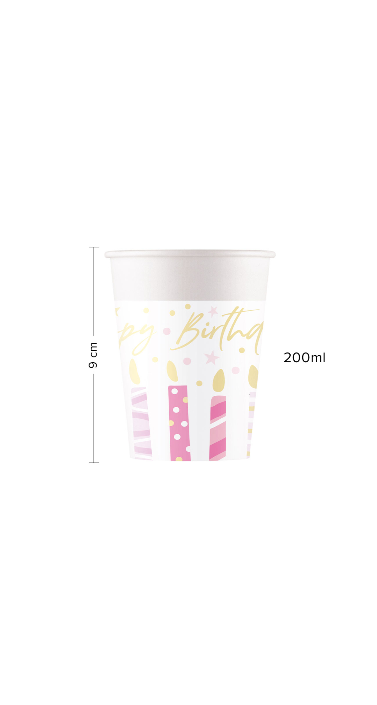 Birthday Candles FSC Paper Cups 200ml - 8pk - Image 2