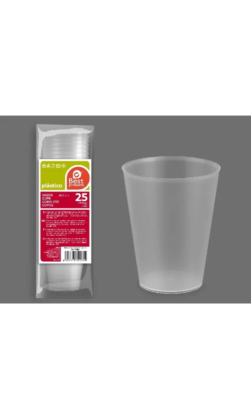 Clear Reusable Plastic Cups 500ml - 25pk