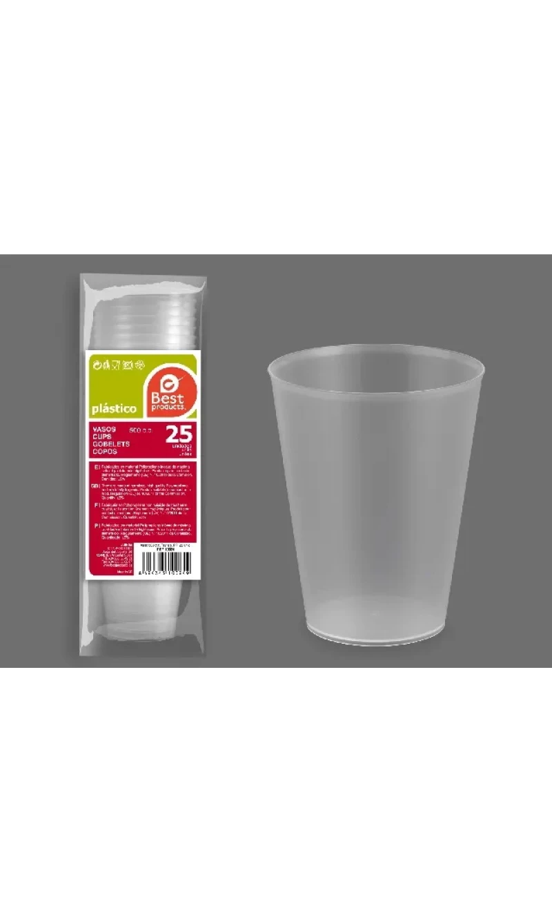 Clear Reusable Plastic Cups 500ml - 25pk