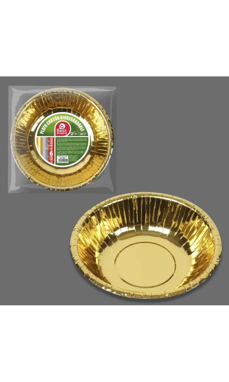 Metallic Gold Round Paper Bowls 17cm - 6pk