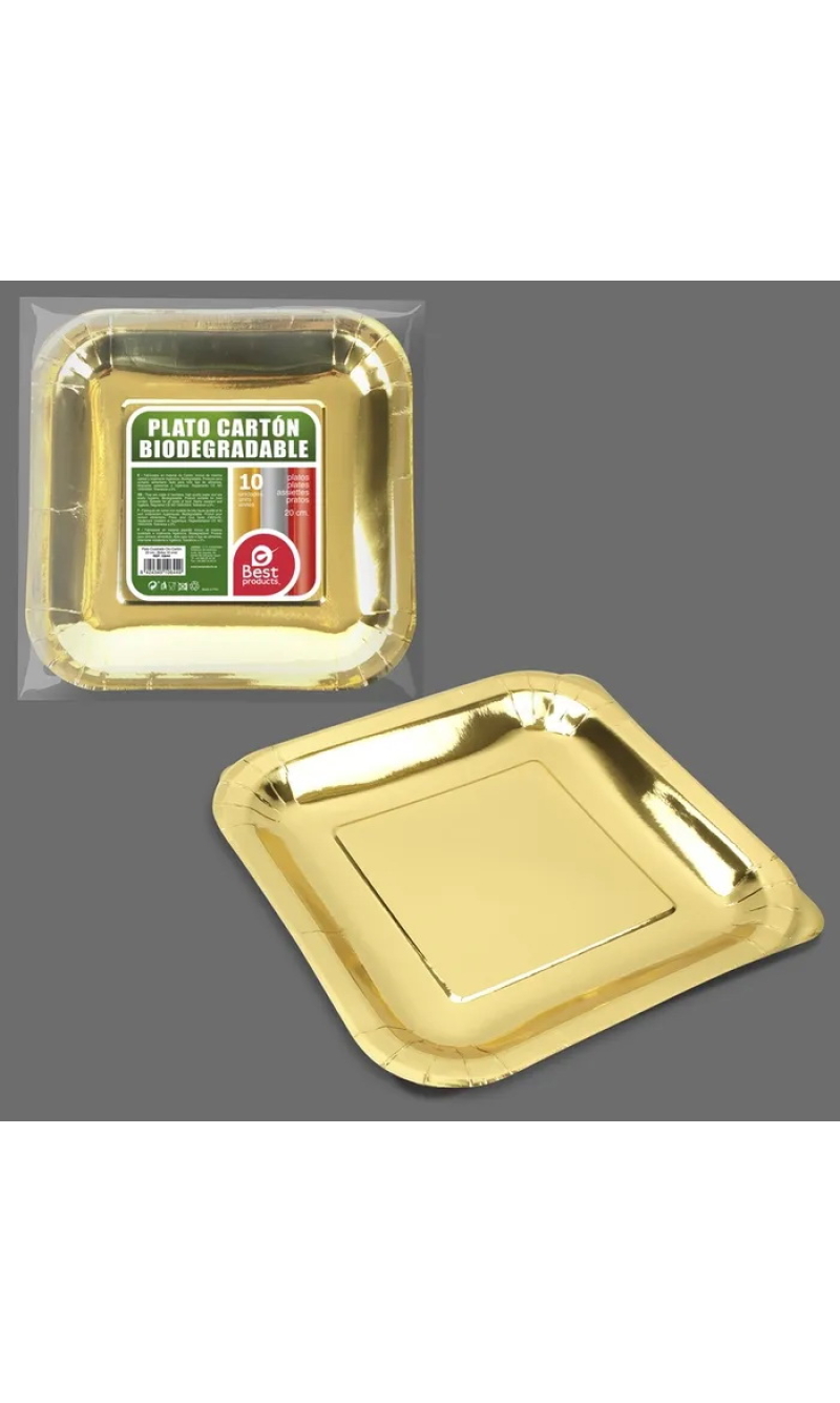 Metallic Gold Square Paper Plates 20cm - 10pk