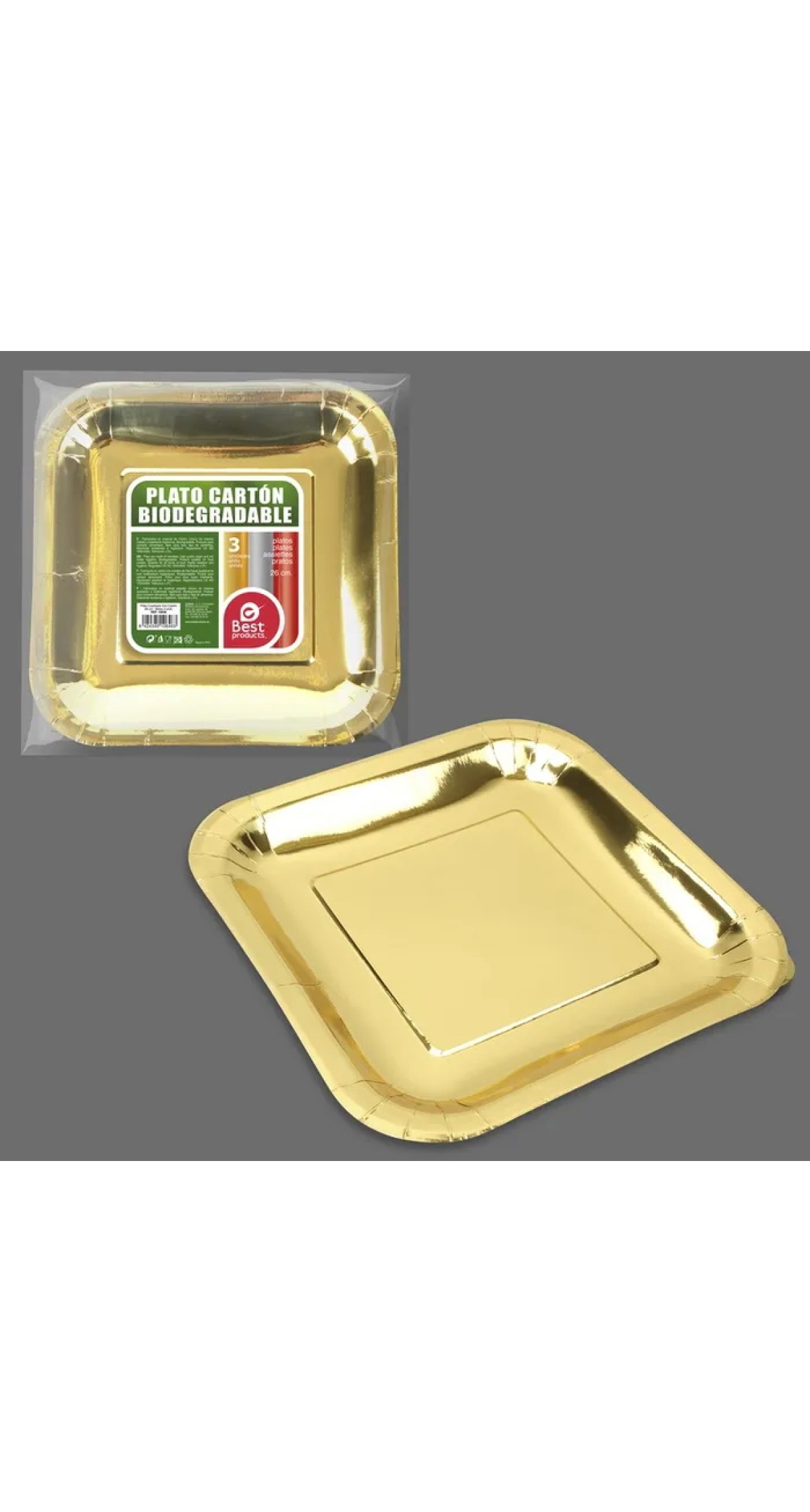 Metallic Gold Square Paper Plates 26cm - 3pk