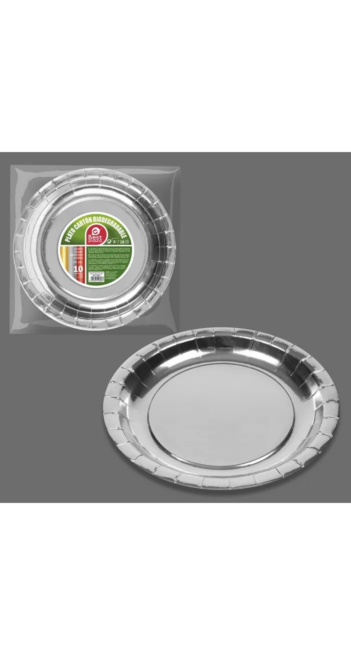 Metallic Silver Round Paper Plates 20cm - 10pk