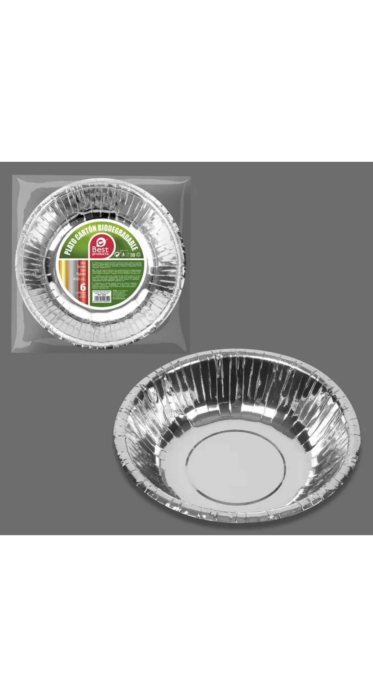 Metallic Silver Round Paper Bowls 17cm - 6pk