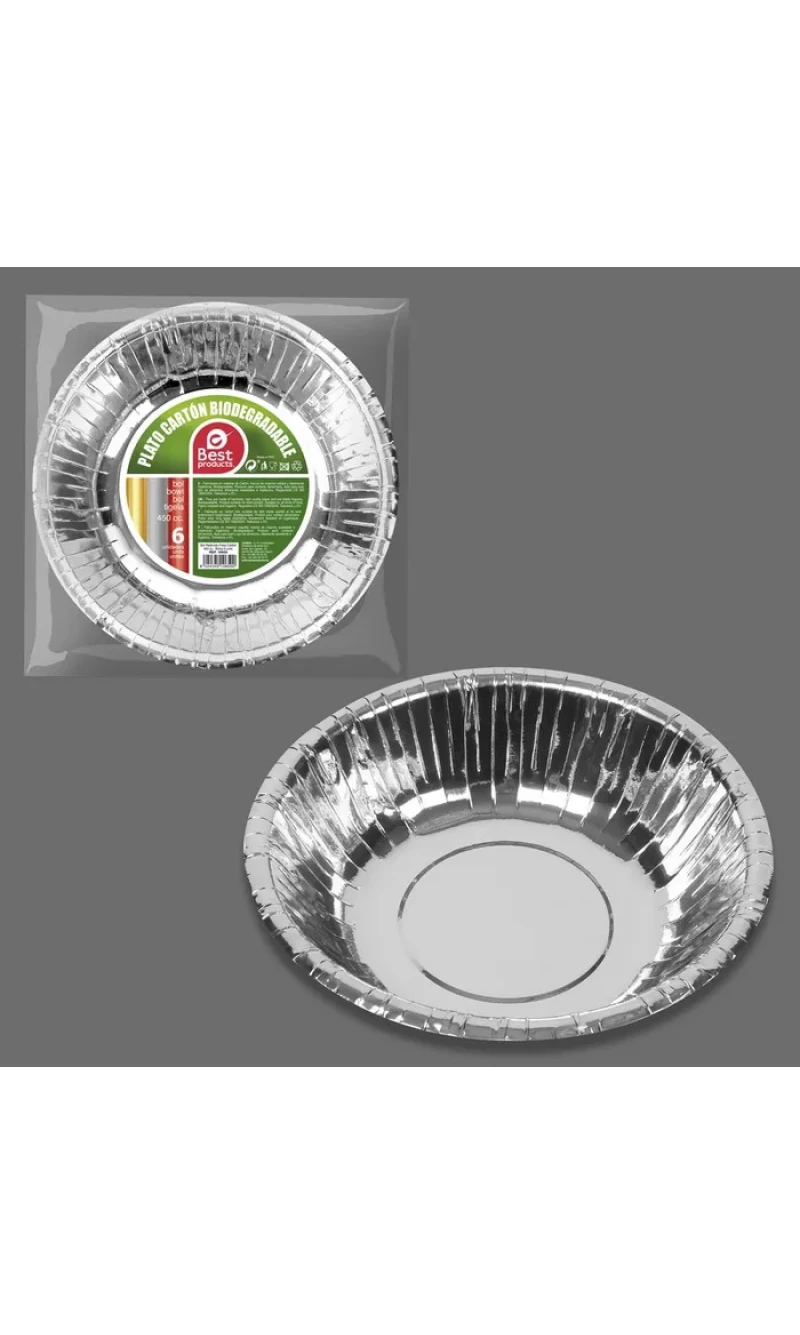 Metallic Silver Round Paper Bowls 17cm - 6pk