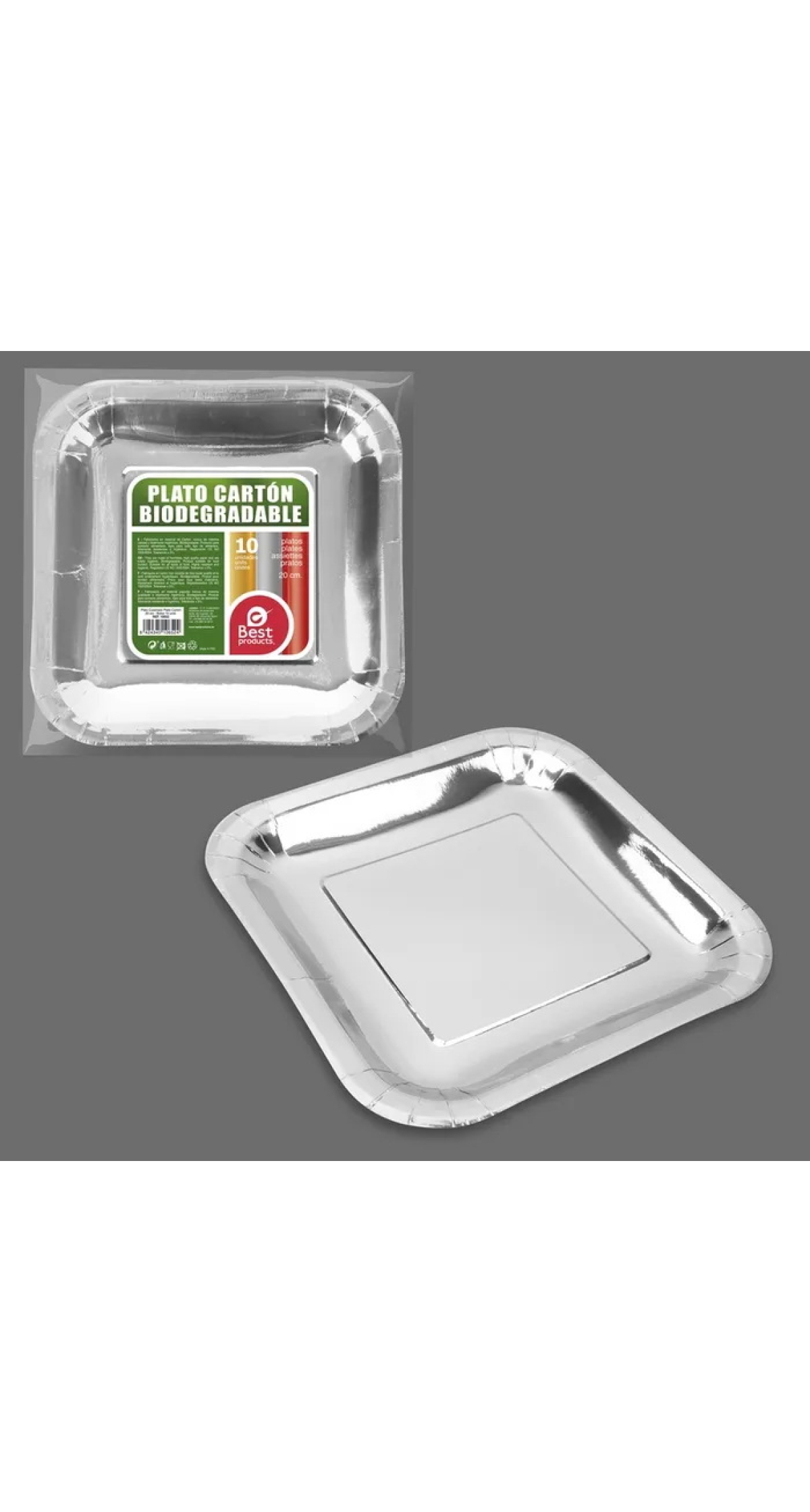 Metallic Silver Square Paper Plate 20cm - 10pk