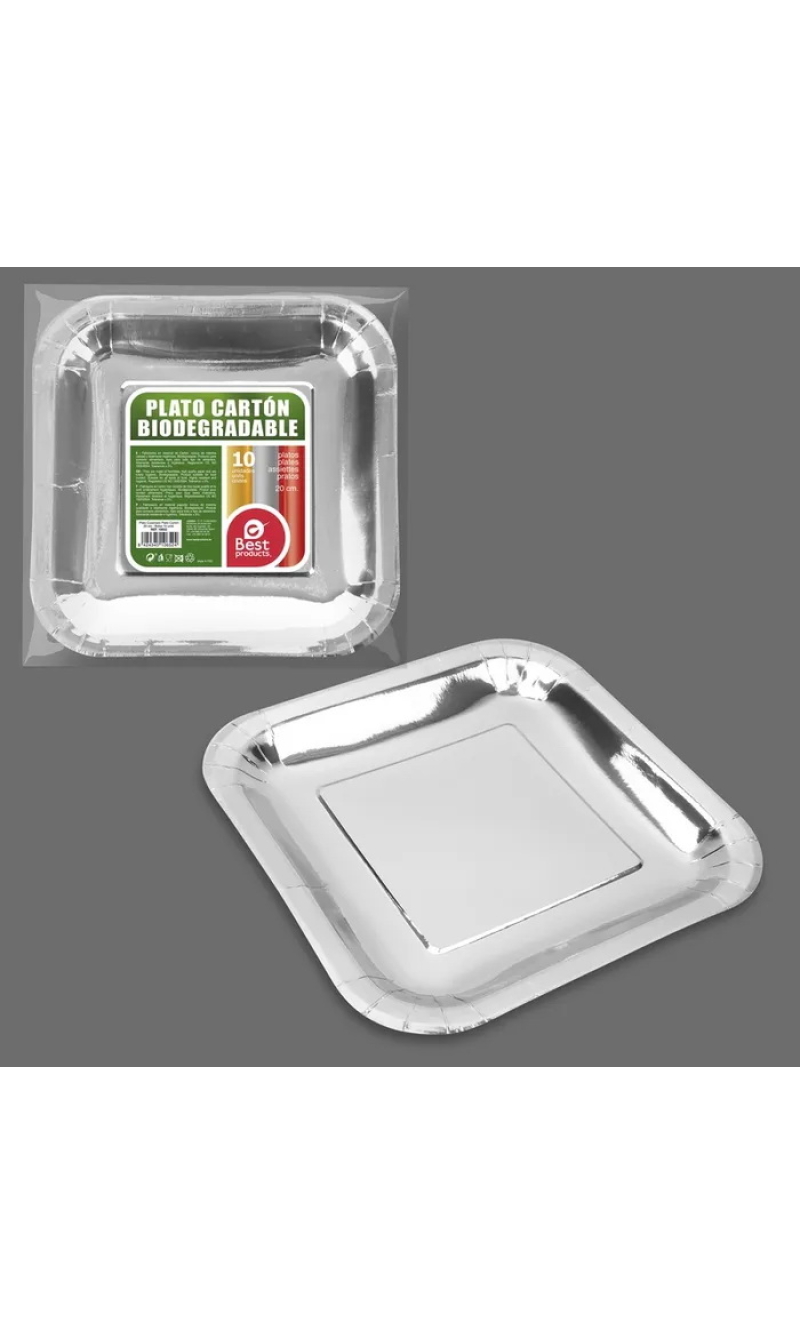 Metallic Silver Square Paper Plate 20cm - 10pk
