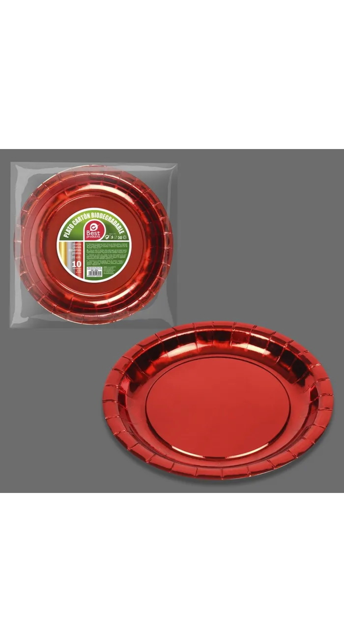 Metallic Red Round Paper Plates 20cm- 10pk