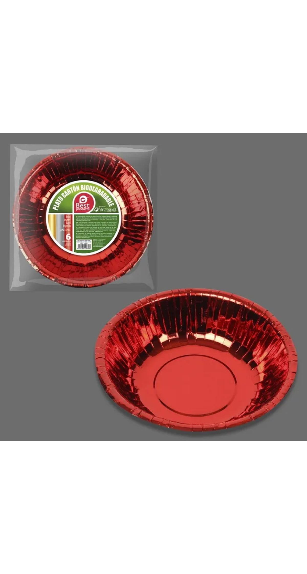 Metallic Red Round Paper Bowls 17cm - 6pk