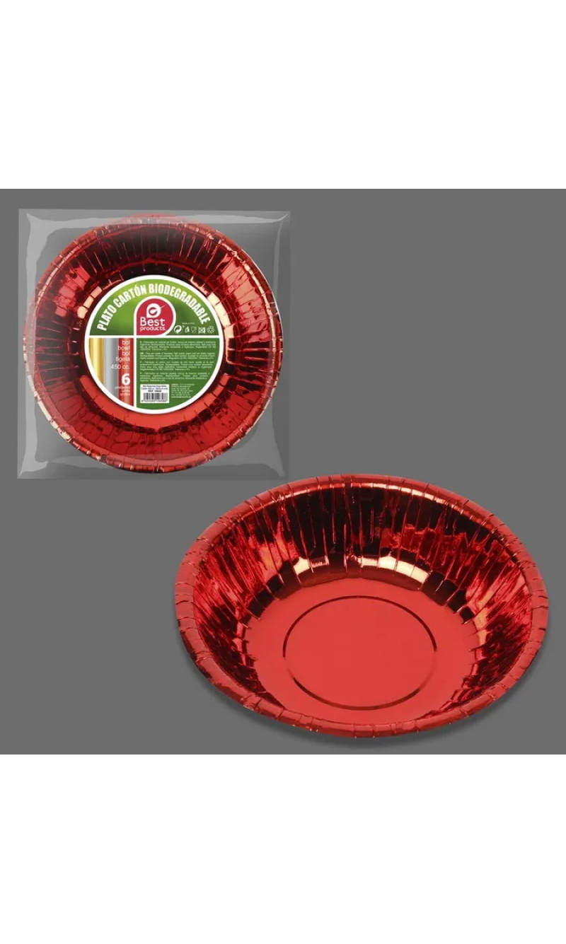 Metallic Red Round Paper Bowls 17cm - 6pk