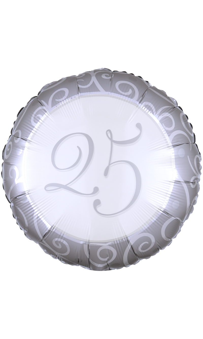 Silver 25th Anniversary Foil Balloon - 43 cm