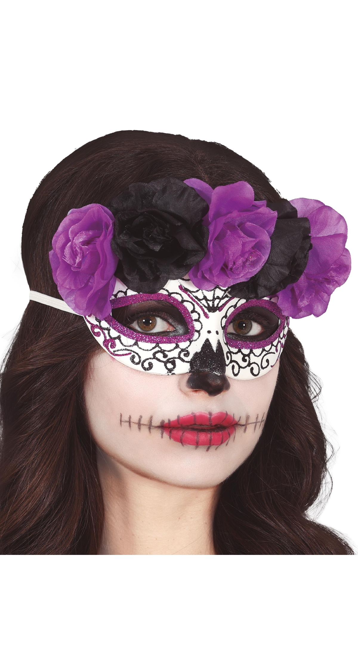 Halloween Mask Catrina Purple & Black Flowers