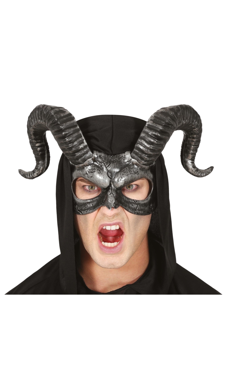 Silver Demon Half Mask With Horns - Adult One Size
