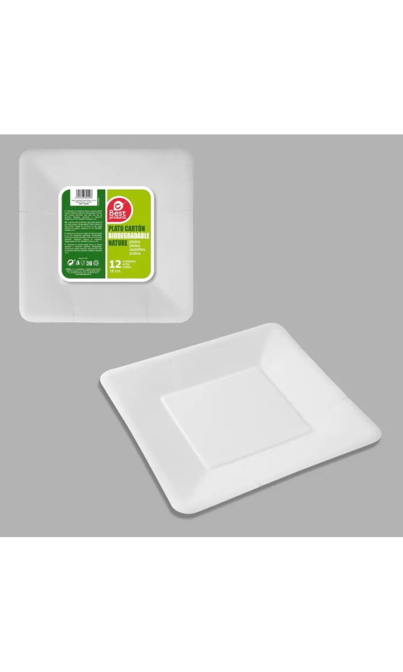 White Square Paper Plates 18cm - 12pk