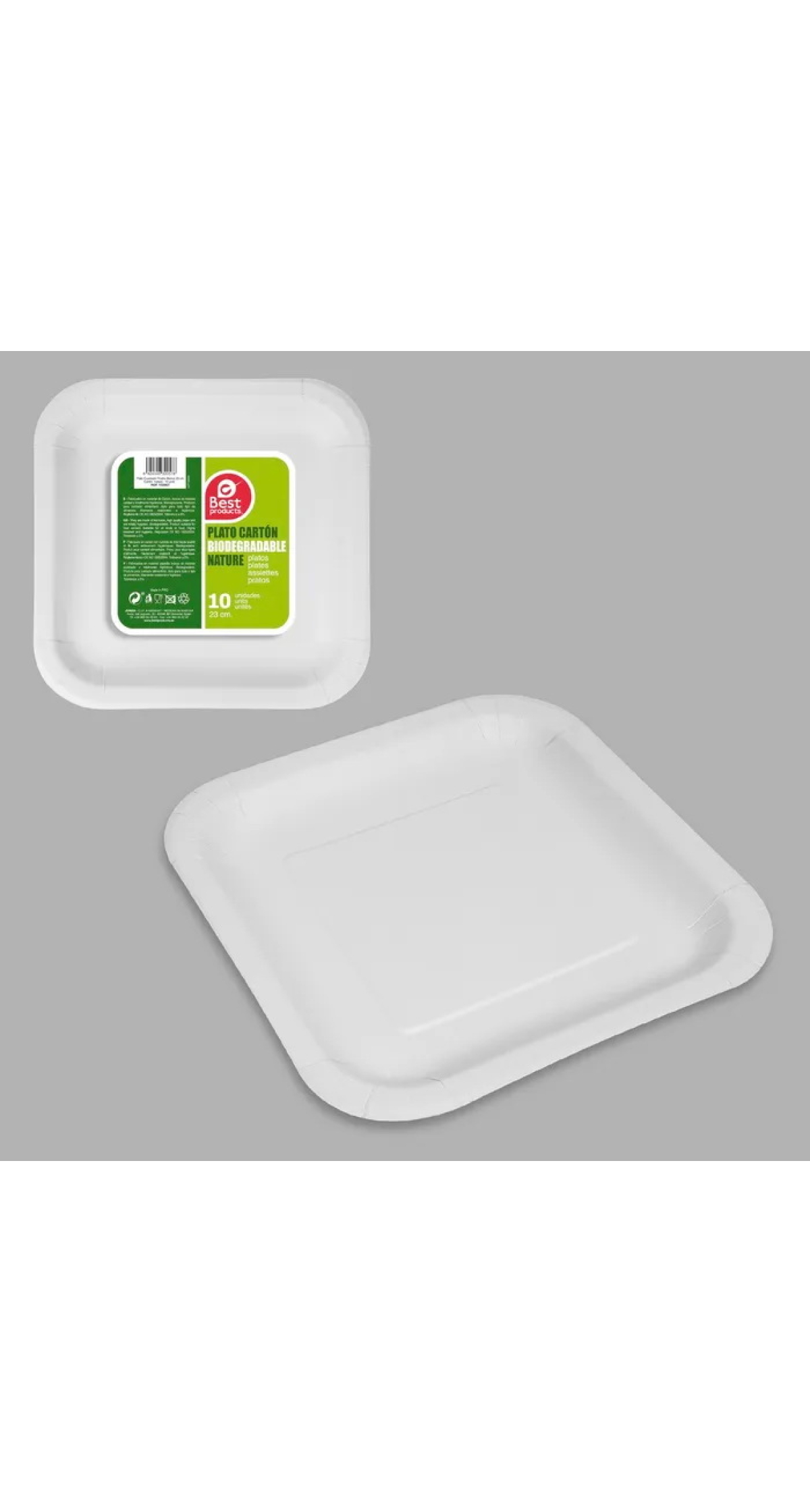 White Square Paper Plates 23cm - 10pk