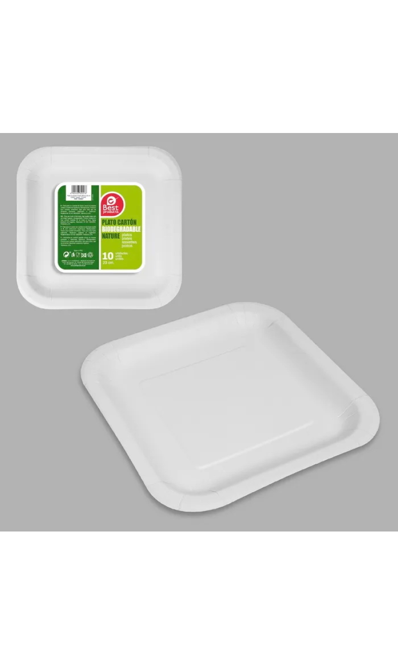 White Square Paper Plates 23cm - 10pk