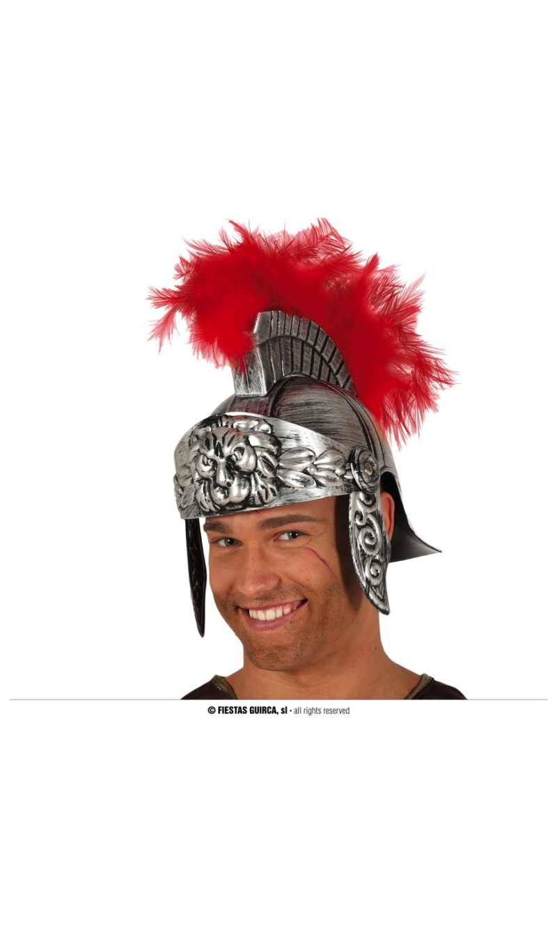 Silver Roman Helmet With Feather - Adult One Size