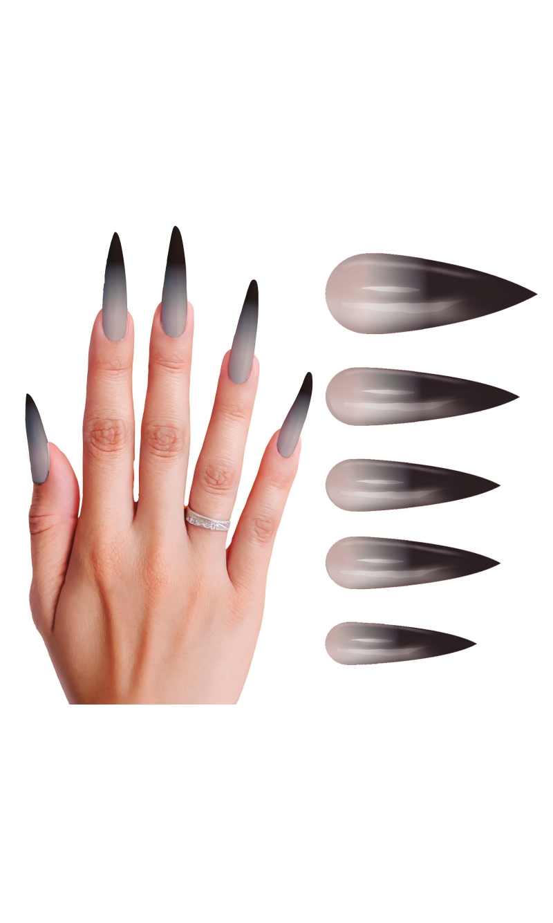Halloween Long Gothic Nails With Glue - 10pcs