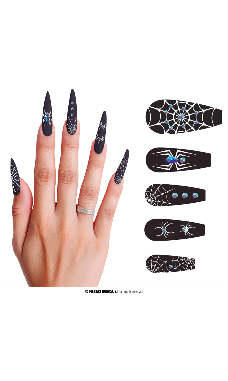 Halloween Spider Nails With Glue - 10pk