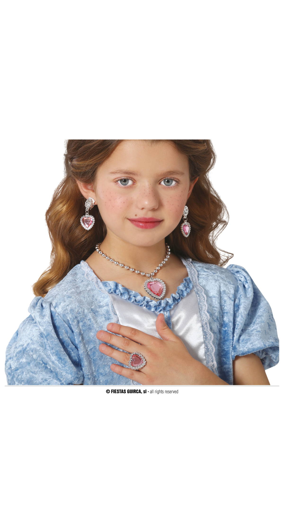 Pink Heart Jewellery Set (Necklace, Ring & Earrings) - Child One Size