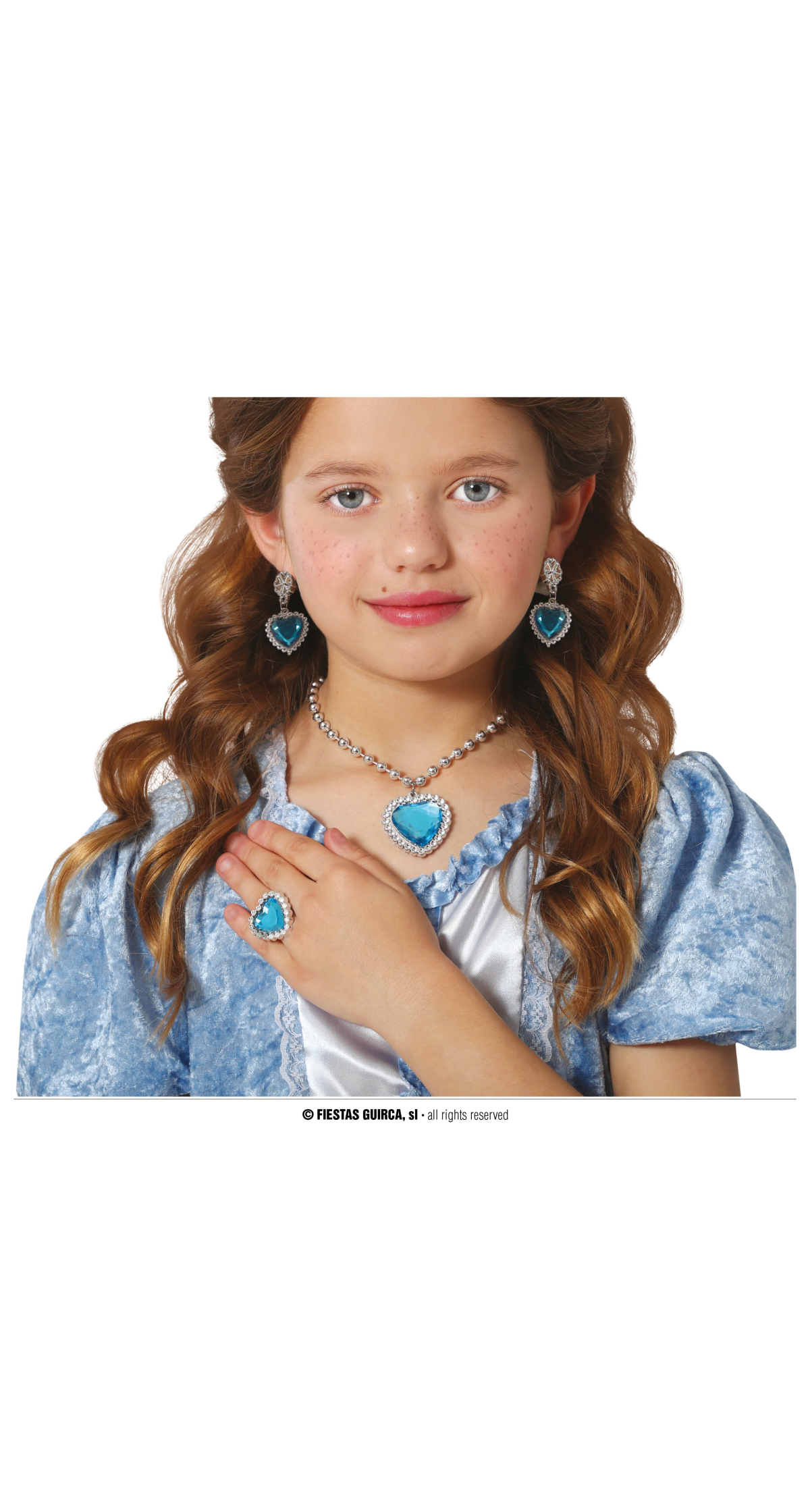 Blue Heart Jewellery Set (Necklace, Ring & Earrings) - Child One Size