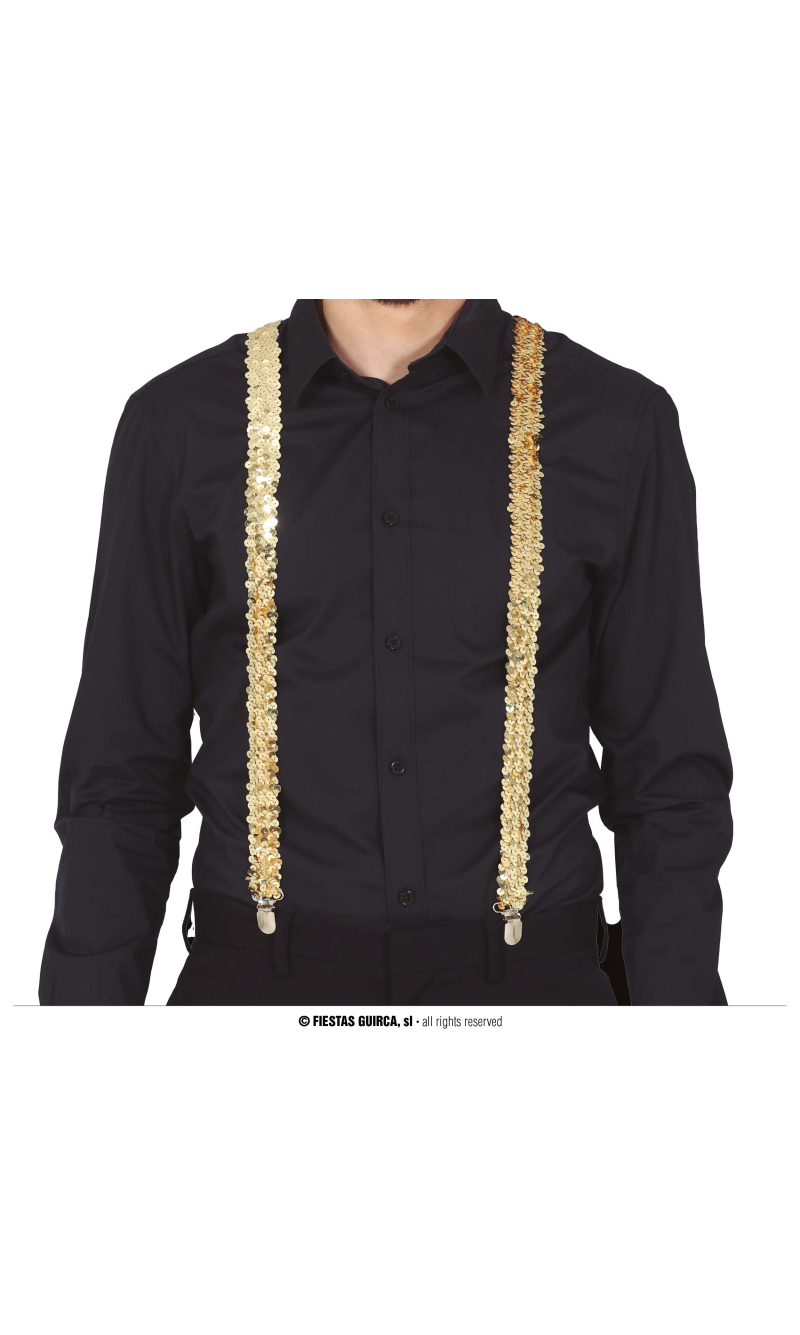 Gold Sequins Suspenders Braces - Adult One Size