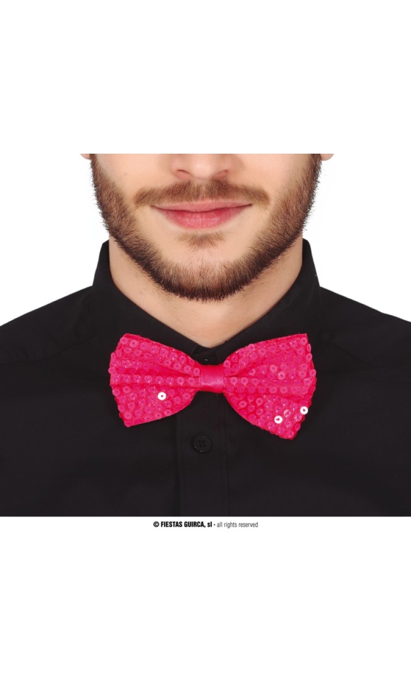 Neon Pink Sequin Bow Tie - 13cm