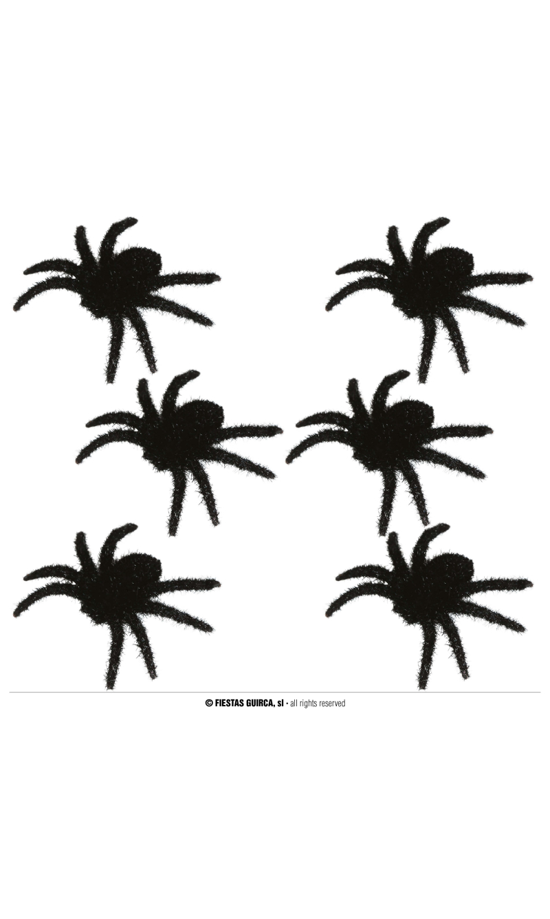 Halloween Hairy Black Spiders 6cm - 6pk