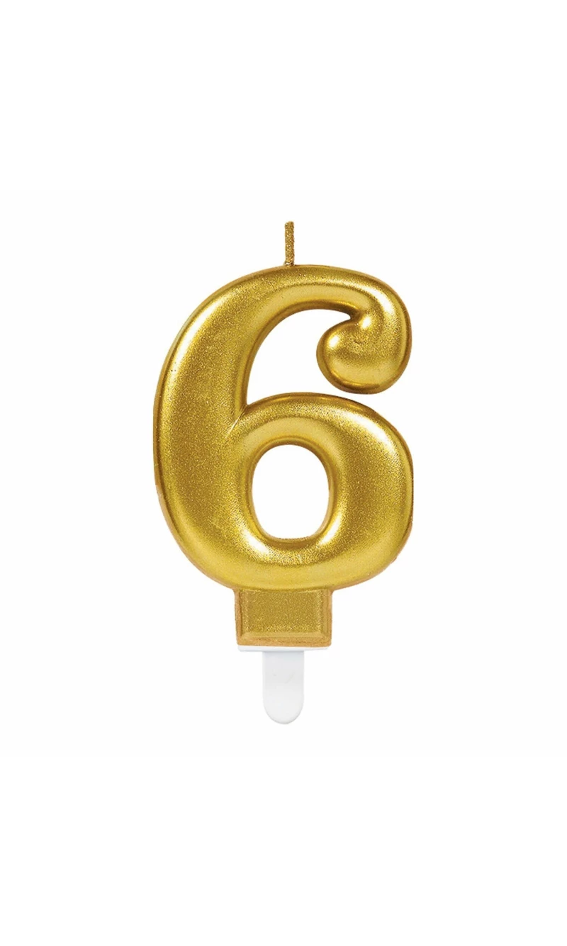 Candle Number 6 Sparkling Celebrations Gold - 7.5cm
