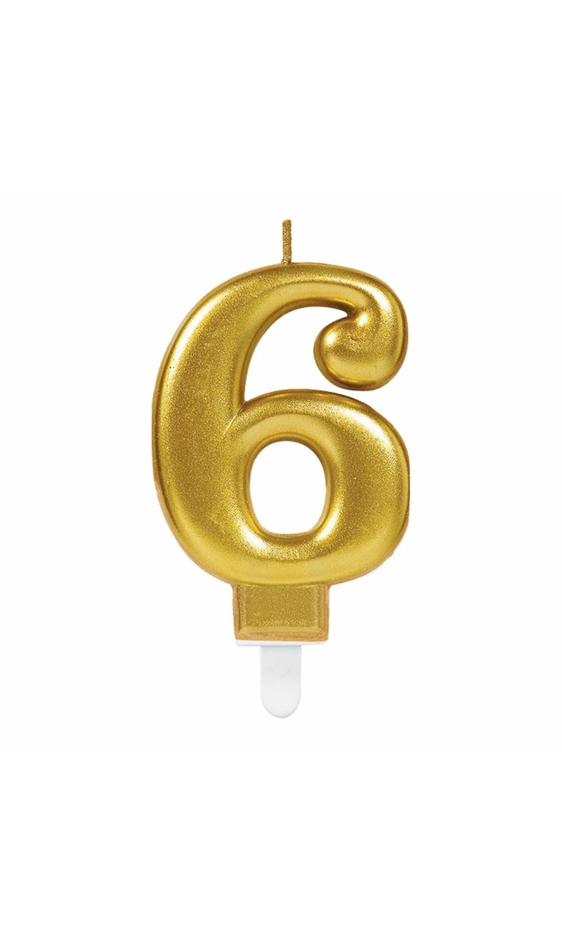 Candle Number 6 Sparkling Celebrations Gold - 7.5cm