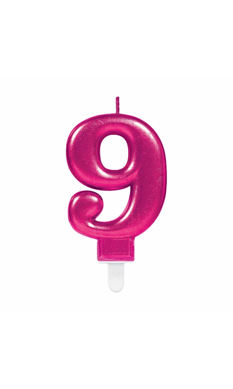 Candle Number 9 Sparkling Celebrations Pink - 7.5cm