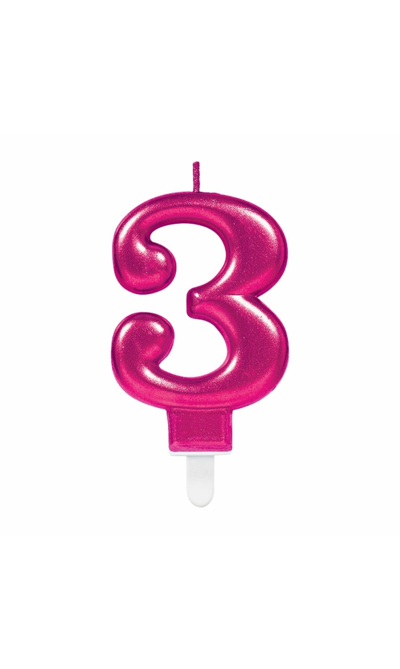 Candle Number 3 Sparkling Celebrations Pink 7.5cm