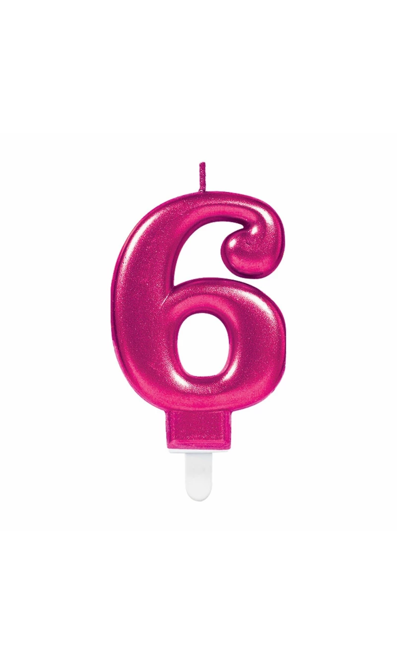 Candle Number 6 Sparkling Celebrations Pink - 7.5cm