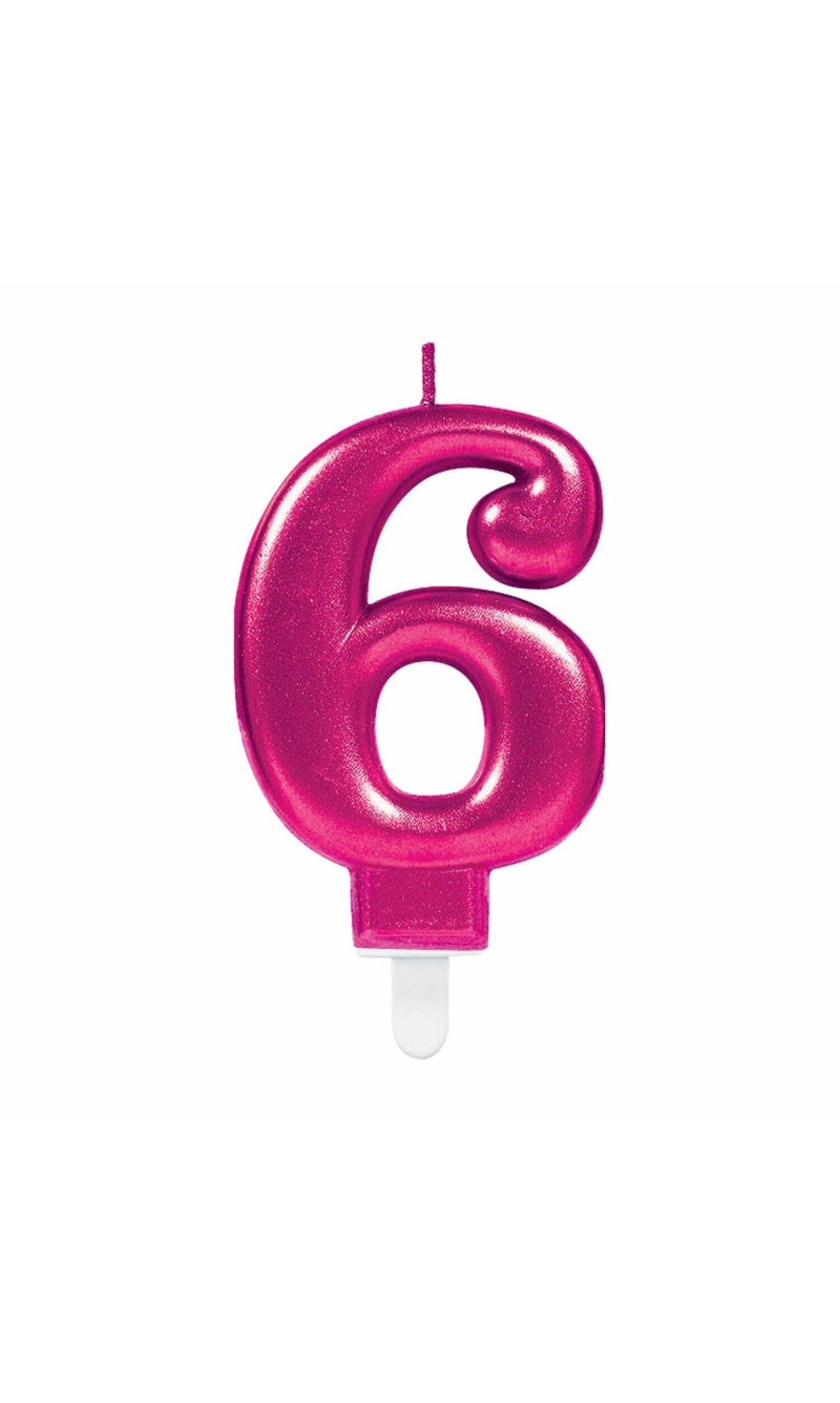 Candle Number 6 Sparkling Celebrations Pink - 7.5cm