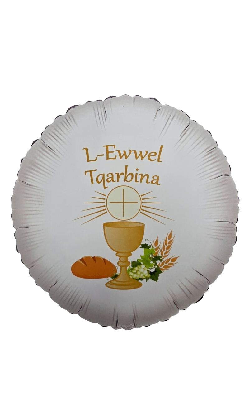 L-Ewwel Tqarbina Communion White & Gold - 18" Foil Balloon