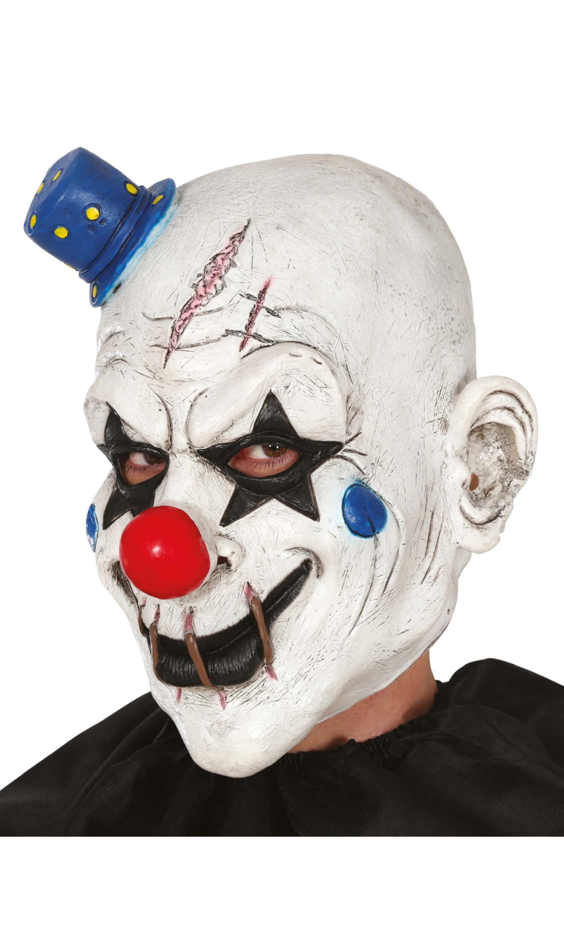 Petrifying Latex Clown Mask With Mini Hat - Adult One Size